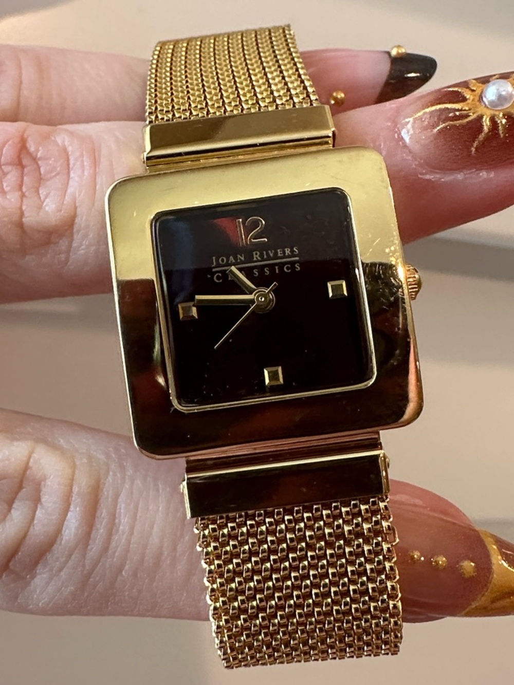 Joan Rivers Gold Tone Square Mesh Bracelet Watch with Brown Dial